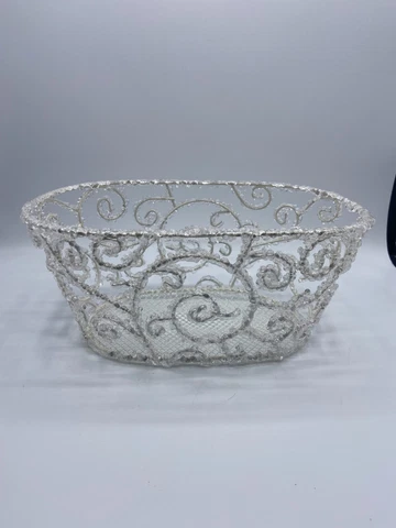 Wire and Clear Beaded White Basket Cover
