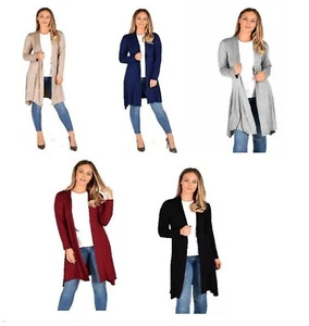 Ladies Women's Open Front Knee Length Plain Cardigan Long Sleeve Party Tops 8-26 - Picture 1 of 11