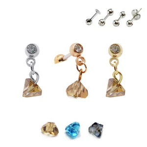 20g 16g triangle crystal dangle tragus ear stud cartilage Labret bar (optional) - Picture 1 of 8