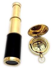 Nautical Vintage Brass Spyglass Maritime Pocket Telescope with Compass