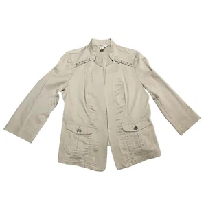Veste Marché Noir Maison Blanche Femme 8 Beige Moto Militaire Stretch Corset WHBM - Photo 1 sur 13