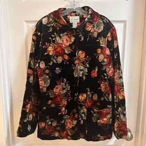 Linea by Louis Dell'Olio Velvet Blazer Womens Large Jacket Christmas Floral READ - Picture 1 of 10