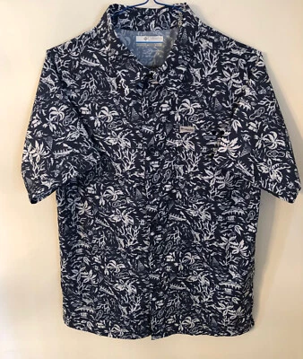 Columbia Boys Super Slack Tide Short Sleeve Camp Shirt L 14-16 Omni-Shade EUC - Image 1 of 4