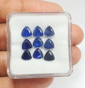 Lotto 9 Pezzi Naturale Ricco Cianite Blu Trilione Taglio Qualità AAA Gemma Sciolta 6 MM - Foto 1 di 7