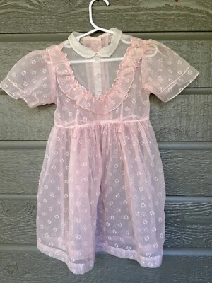 Vestido de fiesta vintage transparente flocado para niñas rosa blanco con volantes Foto 1 de 4