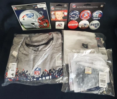 CAMISETA DE EQUIPO MIXTO DE LOS PATRIOTAS DE NUEVA INGLATERRA [ADULTO L] BOTONES TEMP TATT'S CALCOMANÍA + 6 MÁSCARAS Foto 1 de 4