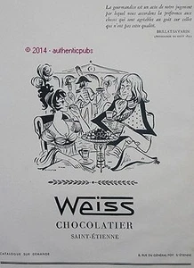 PUBLICITE CHOCOLAT WEISS TEXTE DE BRILLAT SAVARIN DE 1951 FRENCH AD PUB ART DECO - Picture 1 of 1