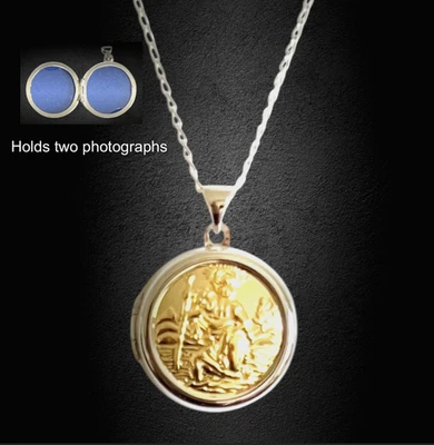 Medallón redondo San Cristóbal de 20 mm de ancho de plata de ley 925 cadena opcional en caja Foto 1 de 4