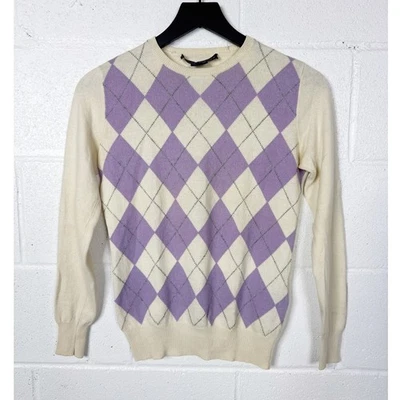 Suéter Ralph Lauren Golf Argyle Mujer XS Crema Púrpura Mezcla Cachemira Foto 1 de 4