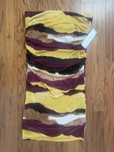 Calvin Klein Midirock weinrot senf Print gerafft Gr. M NEU - Bild 1 von 6