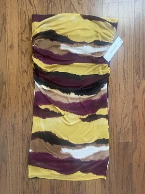 Calvin Klein Borgoña Mostaza Estampado Acanalado Midi Falda Talla M NUEVO Foto 1 de 4