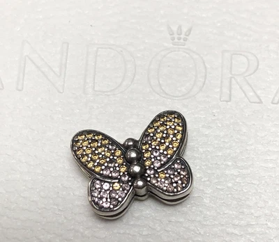 RETIRADO PANDORA REFLEXIONES Deslumbrante Mariposa Miel y Rosa Cristal Clip Dije Foto 1 de 3