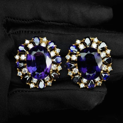 Preciosos pendientes hechos a mano de plata de ley 925 de 24,60 quilates de amatista violeta medianoche Foto 1 de 4