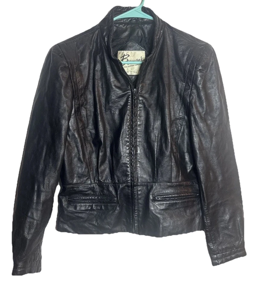 Women’s Berman’s The Leather  Experts Black Genuine Leather Jacket Size 16 Korea - Image 1 of 4