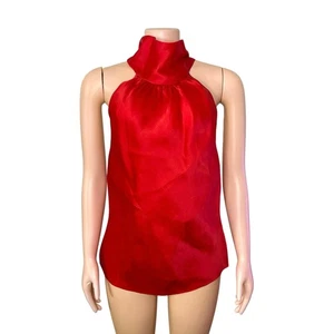 St. John Evening 100% Silk Enamel Red Women’s Halter Tie Neck Blouse Size 10 NWT - Picture 1 of 16