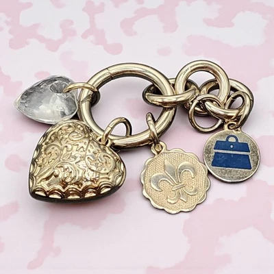 Kathy Van Zeeland Large & Chunky Silver Hearts Charm Keychain Fob Purse Jewelry - Image 1 of 4