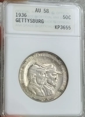 Old School ANA Holder AU58 1936 Gettysburg Commemrative Half Dollar - Image 1 of 4