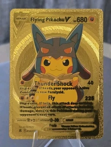 Pokémon Flying Pikachu V 680hp Gold Foil Fan Art Collector Card TCG - Picture 1 of 2