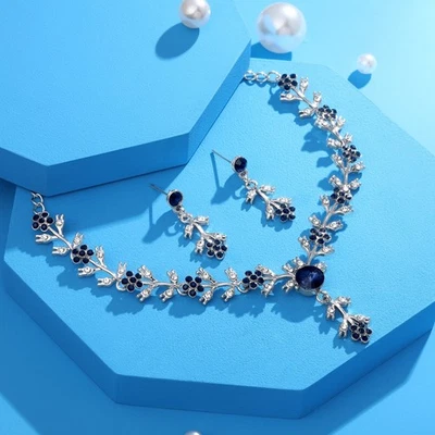 Conjunto de joyas de collar enchapado en plata estilo diamante americano con pendiente para mujer Foto 1 de 4