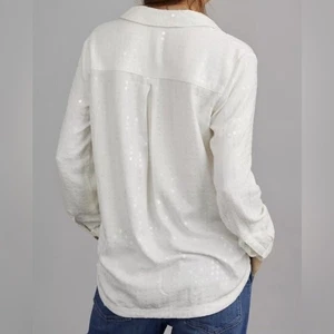 Túnica Anthropologie Pilcro James Lentejuelas Blanca Top Botón Abajo Manga Larga Talla S - Imagen 1 de 16