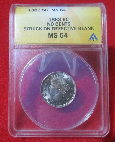 1883 ANACS MS64 Mint Error Defective Blank RARE TYPE 1 PLAN! Liberty Nickel V 5C Cover