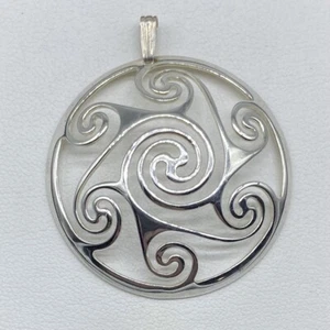 Authentic Celtic Signed D.O.E.S. Sterling Silver Eternal Triskele Pendant 1.75" - Picture 1 of 9