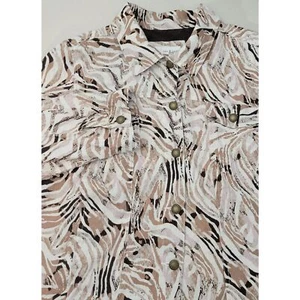 Lucy & Laurel woman Size 3X Brown White Black Animal Print 100% Linen Jacket - Picture 1 of 10