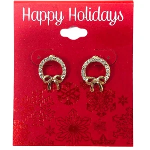 DaneCraft Holiday Earrings Wreath Rhinestone Gold Tone Christmas Jewelry NWT - Picture 1 of 3