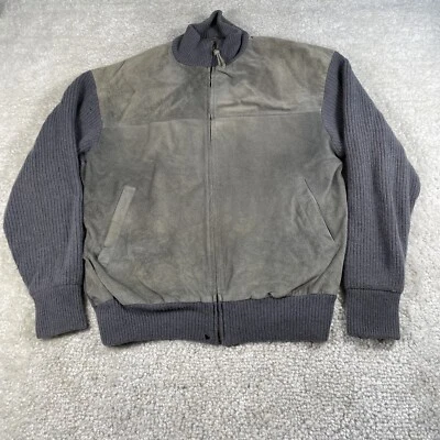 Cabelas Jacket Mens XLT Leather Sweater Full Zip Blue Knit Wool READ DESCRIPTION - Image 1 of 4