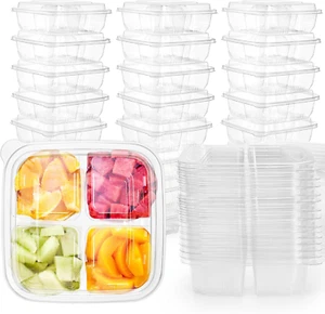 50 Pack Clear Bento Snack Containers 4 Compartment Food Storage Containers Boxes - Picture 1 of 1