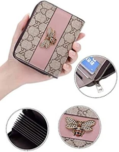 LeDuruo Womens Wallets Small PU Leather RFID CC Holder Accordion Wallet- Pink - Picture 1 of 4