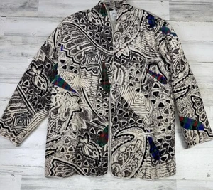 Chaqueta de seda acolchada vintage Sylvia Dees negra de diseñador M/L multicolor abstracta - Imagen 1 de 11