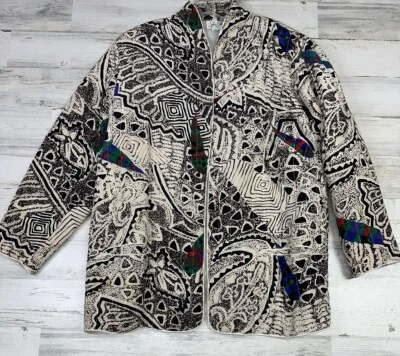 Винтажный Sylvia Dees черный дизайнер шелковая куртка выстеганная M/L многоцветный абстрактный - Изображение 1 из 4