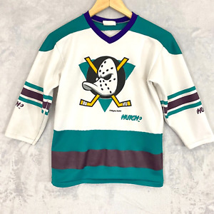 Vintage 90s Anaheim Mighty Ducks Jersey Youth Size Medium 8 Hockey NHL Hutch USA