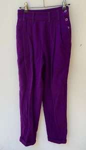 Benetton Women's Purple Wool Blend High Waist Vintage Pants Size XXS XS 4 - 6 - Picture 1 of 7