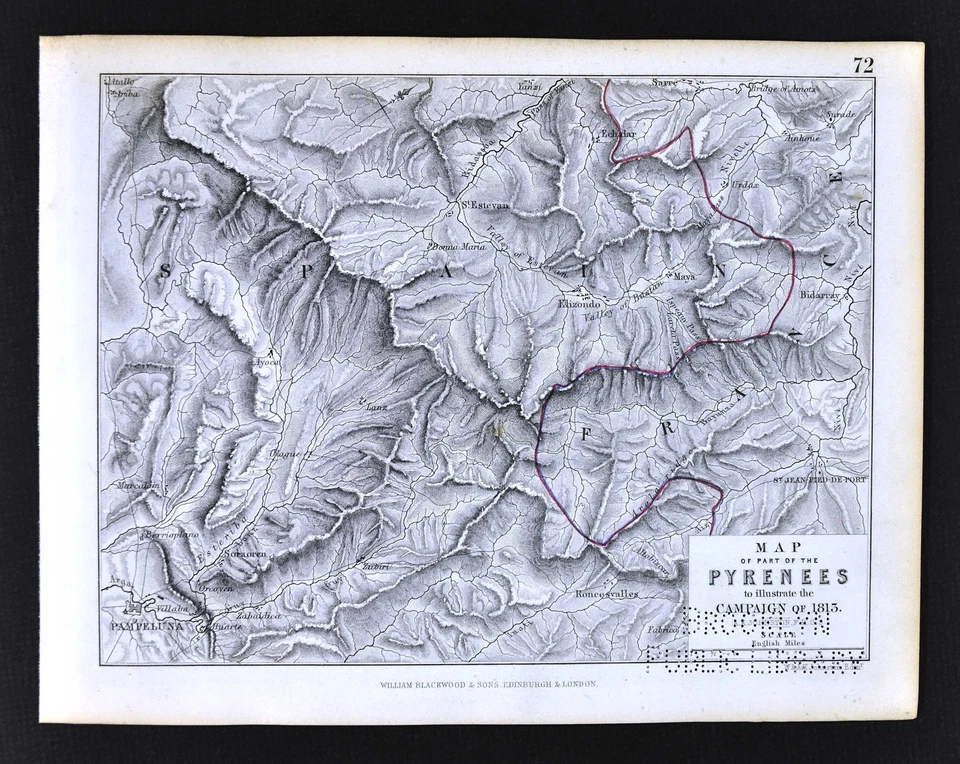 1850 Johnston Military Map - Napoleon Pyrenees Campaign 1813 Spain France - Image 1 of 1