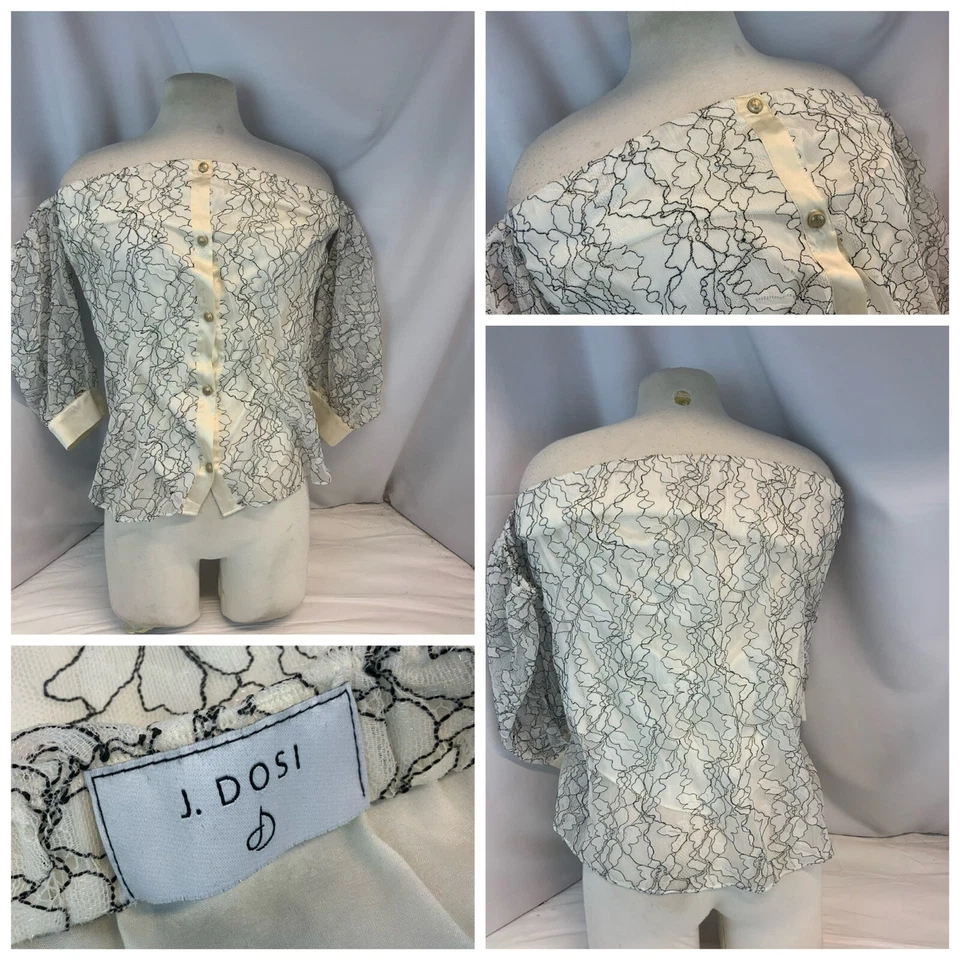 Blusa J. Dosi Top Hombro Descubierto S Mujer Blanco Negro Diseño Como Nueva YGI B1-433 Foto 1 de 4