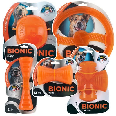 BIONIC Rubber Dog Chew Toys Bone Stick Ball Frisbee Tough Durable Outdoor Play - Image 1 of 4