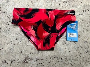 Vintage Dolfin Diving Swim Brief Men’s Red Black 36 Bikini Trunks Racer Lycra - Picture 1 of 5