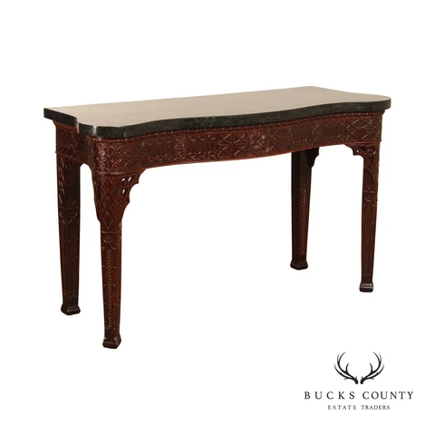 Maitland Smith Carved Mahogany Serpentine Console Table Cover