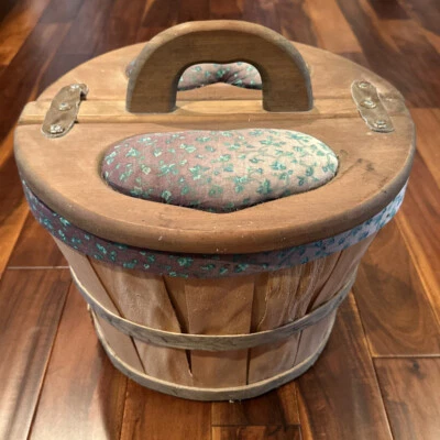 Vintage Little Rock Crate Basket 14” Lined Sewing Yarn Basket Primitive Country - Image 1 of 4