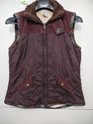 Chaleco CABI Mujer M Marrón Cremallera Acolchado Pana A Cuadros Borde Piel Sintética Cuello #694 Foto 1 de 4