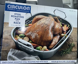 NEW Circulon Premier Professional Oval Roasting Pan With Rack Non-Stick 18”x15” - Picture 1 of 1