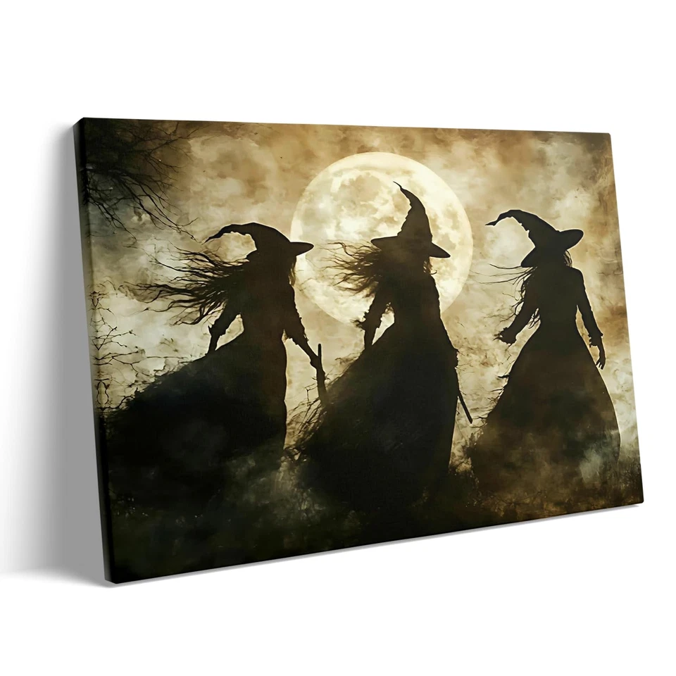 复古哥特式女巫万圣节帆布墙艺术框架幽灵女巫墙壁装饰 — 第 1/4 张图片