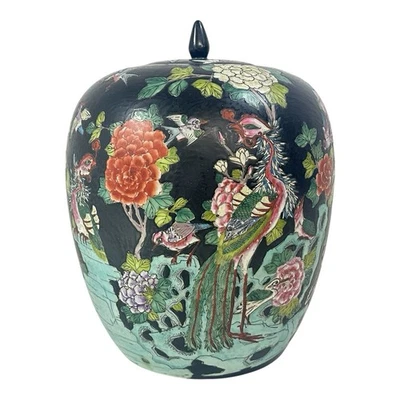 Antique Chinese Qing Dynasty Tongzhi Famille Noir Porcelain Ginger Jar - Image 1 of 4