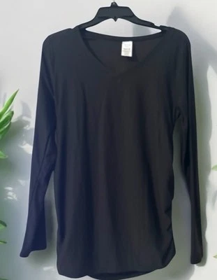 TIME AND TRU MATERNITY FITTED STRETCHY Black V-Neck Long Sleeve T Shirt Sz Small - Image 1 of 4