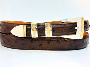 Hebilla de cinturón Krag Silversmith Sterling 14k .925 Gold Ranger 38 avestruz James Reid - Imagen 1 de 18