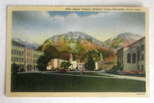 Vintage 1940er Leinen Postkarte von Upper Campus, Brigham Young University, Provo, UT - Bild 1 von 2