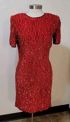 Vestido Vintage Stenay 100% Seda Lentejuelas Rojo Talla 10 Boda Ocasiones Especiales  Foto 1 de 4