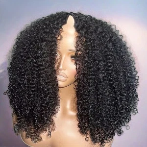 Peluca rizada rizada de 200 densidades parte en V cabello humano sin dejar peluca en forma de V sin clip de pegamento - Imagen 1 de 12